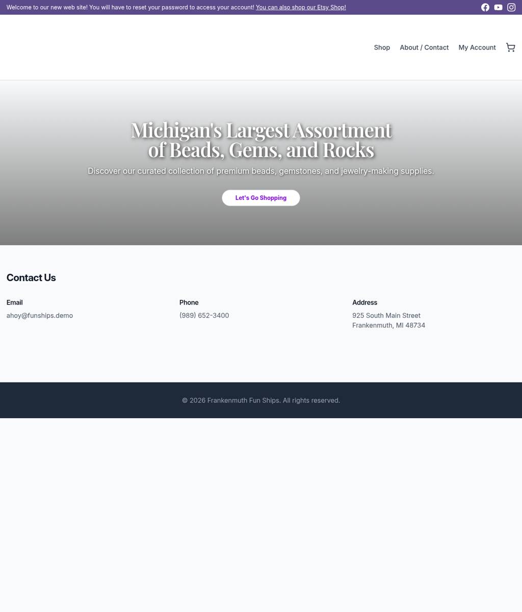 Current FunShips homepage screenshot